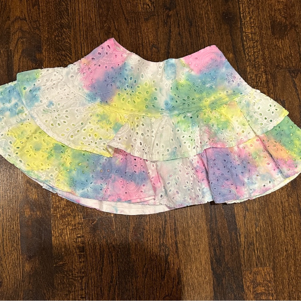 Katie J NYC Green, Yellow, Pink, Blue Tie-Dye Eyelet Skirt
